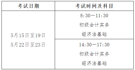 2021年青海初级会计职称考试时间5月15日至19日,5月22日至23日